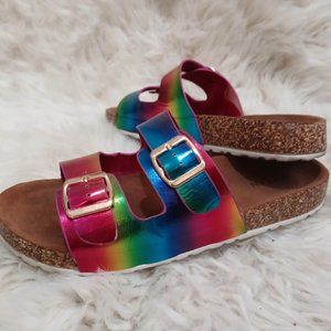 Shein rainbow metallic sandals size 9